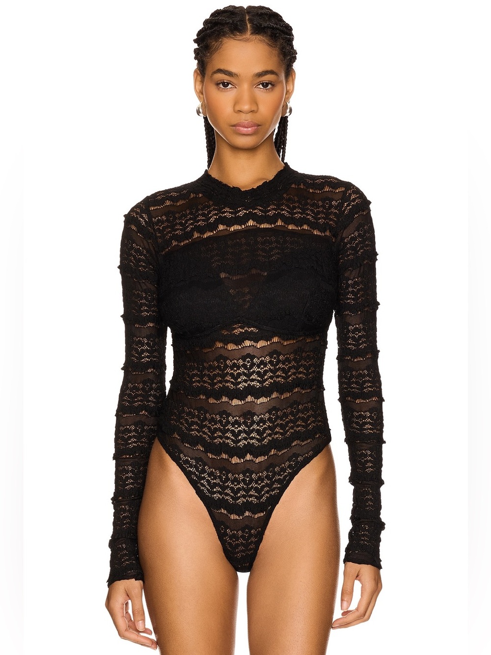 Free People Angelina Black Lace Bodysuit Size S
